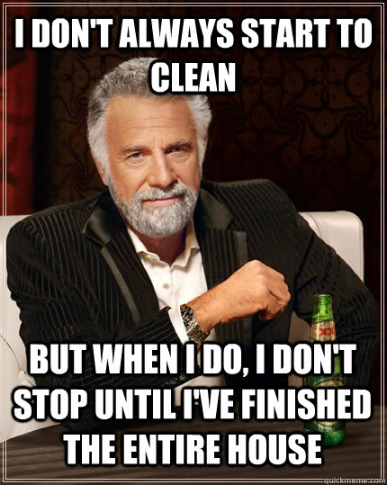 I don't always start to clean but when I do, I don't stop until i've finished the entire house - I don't always start to clean but when I do, I don't stop until i've finished the entire house  The Most Interesting Man In The World