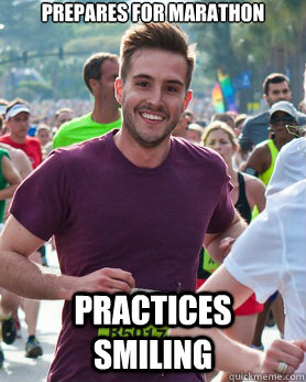 Prepares for marathon Practices smiling  Ridiculously photogenic guy