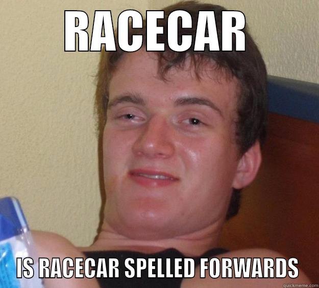 RACECAR IS RACECAR SPELLED FORWARDS 10 Guy