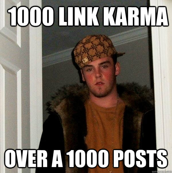  1000 link karma Over a 1000 posts  Scumbag Steve