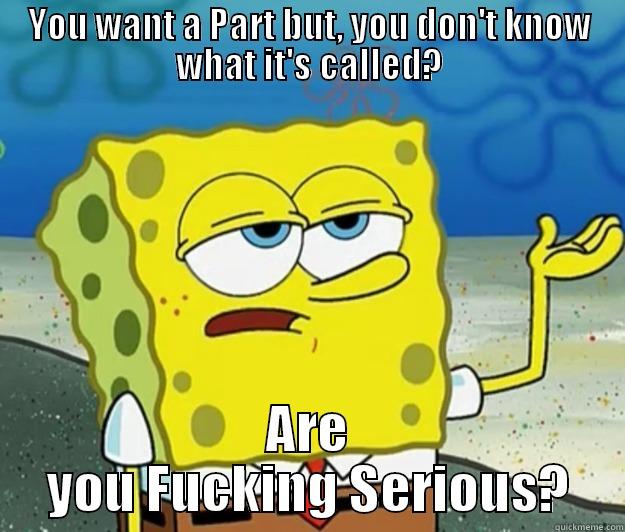 YOU WANT A PART BUT, YOU DON'T KNOW WHAT IT'S CALLED? ARE YOU FUCKING SERIOUS? Tough Spongebob