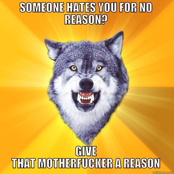 SOMEONE HATES YOU FOR NO REASON? GIVE THAT MOTHERFUCKER A REASON Courage Wolf