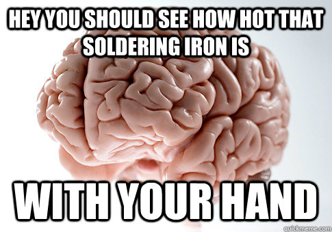 Hey you should see how hot that soldering iron is with your hand - Hey you should see how hot that soldering iron is with your hand  Scumbag Brain