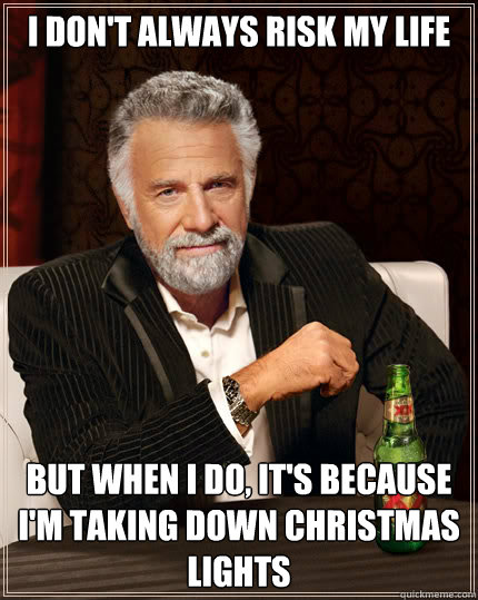 I don't always risk my life But when I do, it's because i'm taking down Christmas lights  Dos Equis man