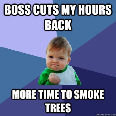 Boss cuts my hours back more time to smoke trees - Boss cuts my hours back more time to smoke trees  Success Kid