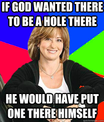 if god wanted there to be a hole there he would have put one there himself  Sheltering Suburban Mom