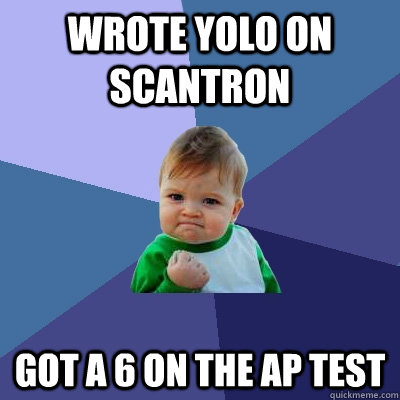 Wrote yolo on scantron got a 6 on the ap test  Success Kid