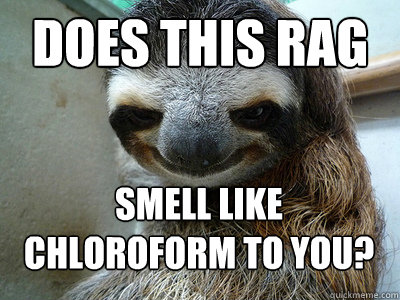 Does this rag
 smell like chloroform to you?  - Does this rag
 smell like chloroform to you?   Misc