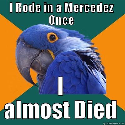 I RODE IN A MERCEDEZ ONCE I ALMOST DIED Paranoid Parrot