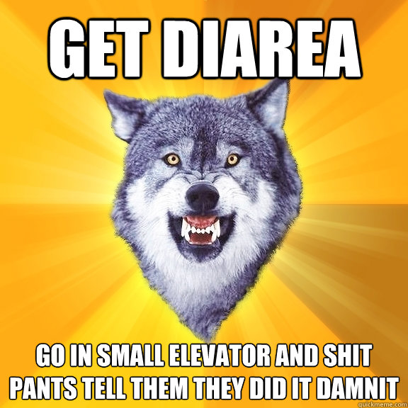 get diarea go in small elevator and shit pants tell them they did it damnit  Courage Wolf