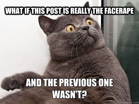 what if this post is really the facerape and the previous one wasn't?  conspiracy cat