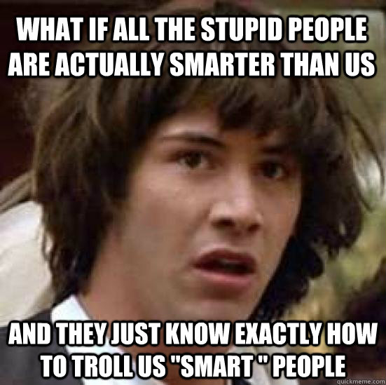 what if all the stupid people are actually smarter than us and they just know exactly how to troll us 