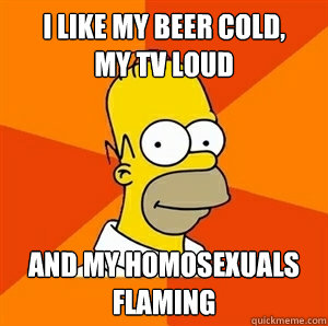 I like my beer cold,      my tv loud and my homosexuals flaming - I like my beer cold,      my tv loud and my homosexuals flaming  Advice Homer