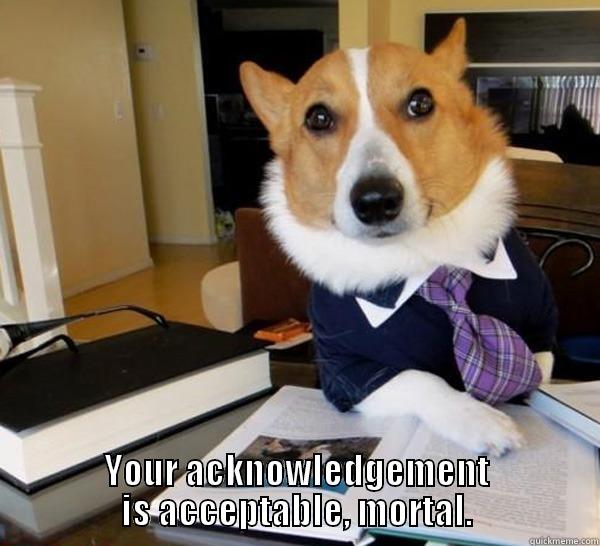  YOUR ACKNOWLEDGEMENT IS ACCEPTABLE, MORTAL. Lawyer Dog