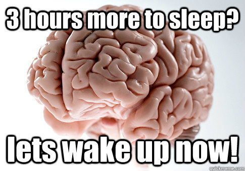 3 hours more to sleep? lets wake up now!   Scumbag Brain