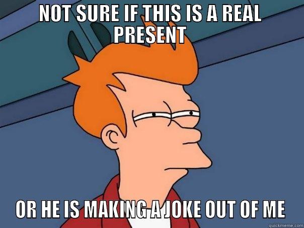 NOT SURE IF THIS IS A REAL PRESENT OR HE IS MAKING A JOKE OUT OF ME Futurama Fry