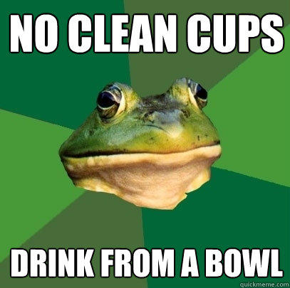 No clean cups drink from a bowl  