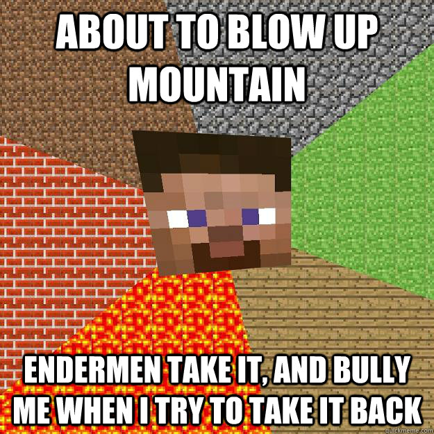 About to blow up mountain Endermen take it, and bully me when I try to take it back  Minecraft