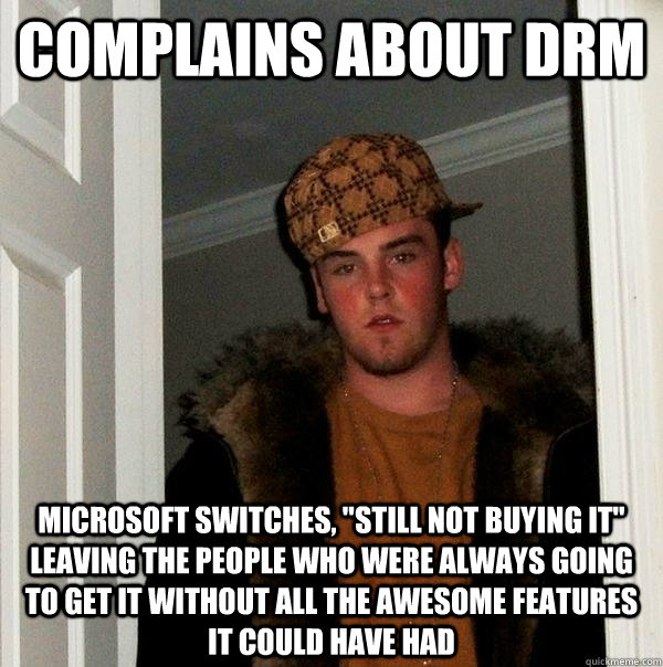 Complains about DRM Microsoft switches, 