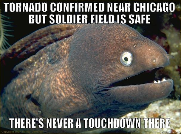 TORNADO CONFIRMED NEAR CHICAGO BUT SOLDIER FIELD IS SAFE THERE'S NEVER A TOUCHDOWN THERE Bad Joke Eel