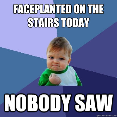 Faceplanted on the stairs today Nobody saw  Success Kid