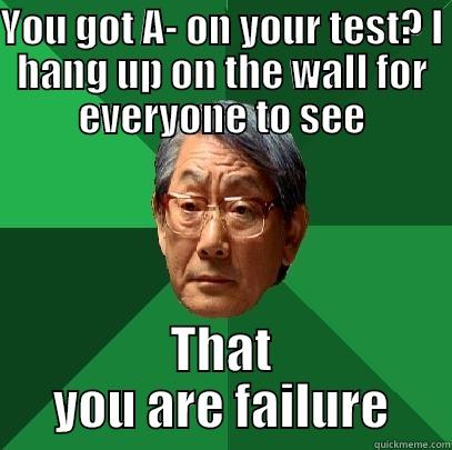 A minus? - YOU GOT A- ON YOUR TEST? I HANG UP ON THE WALL FOR EVERYONE TO SEE THAT YOU ARE FAILURE High Expectations Asian Father