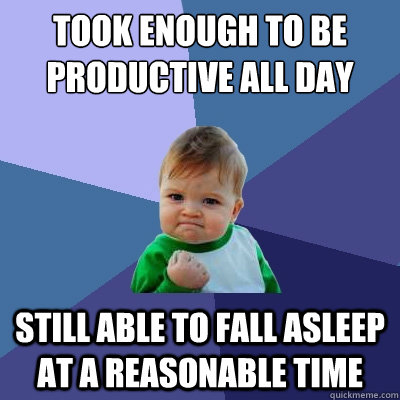 TOOK ENOUGH TO BE PRODUCTIVE ALL DAY STILL ABLE TO FALL ASLEEP AT A REASONABLE TIME - TOOK ENOUGH TO BE PRODUCTIVE ALL DAY STILL ABLE TO FALL ASLEEP AT A REASONABLE TIME  Success Kid