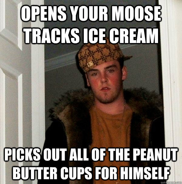 opens your moose tracks ice cream picks out all of the peanut butter cups for himself - opens your moose tracks ice cream picks out all of the peanut butter cups for himself  Scumbag Steve