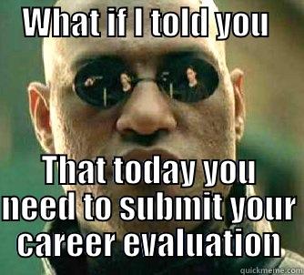 career evaluation day -    WHAT IF I TOLD YOU       THAT TODAY YOU NEED TO SUBMIT YOUR CAREER EVALUATION Matrix Morpheus