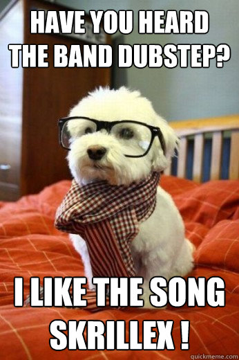 Have you heard the band dubstep?
 I Like the song Skrillex !
  Hipster Dog