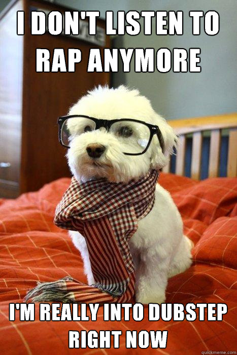 I don't listen to rap anymore I'm really into dubstep right now  Hipster Dog