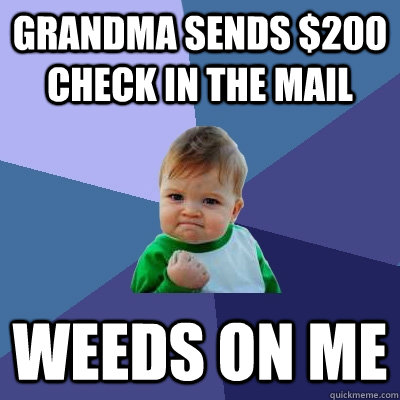 Grandma sends $200 check in the mail Weeds on me - Grandma sends $200 check in the mail Weeds on me  Success Kid