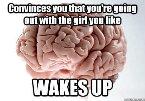 Convinces you that you're going out with the girl you like WAKES UP   Scumbag Brain