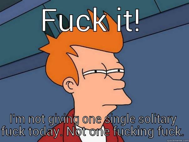 FUCK IT! I'M NOT GIVING ONE SINGLE SOLITARY FUCK TODAY. NOT ONE FUCKING FUCK. Futurama Fry