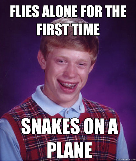 flies alone for the first time snakes on a plane  Bad Luck Brian