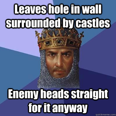 Leaves hole in wall surrounded by castles Enemy heads straight for it anyway  Age of Empires