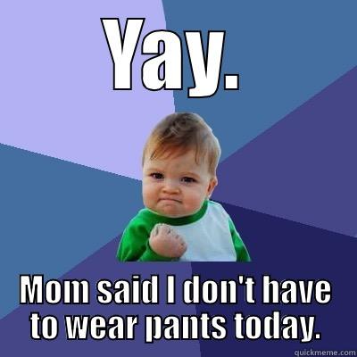 YAY. MOM SAID I DON'T HAVE TO WEAR PANTS TODAY. Success Kid