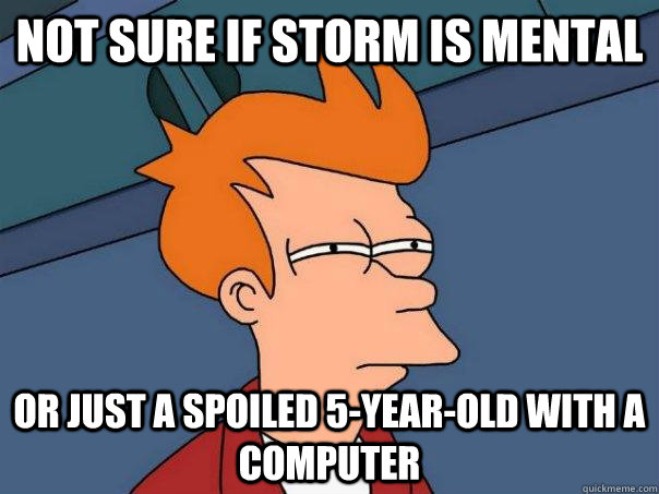 Not sure if Storm is mental Or just a spoiled 5-year-old with a computer  Futurama Fry