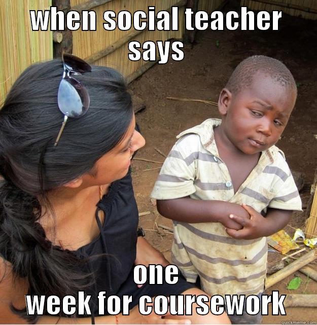 WHEN SOCIAL TEACHER SAYS ONE WEEK FOR COURSEWORK Skeptical Third World Kid