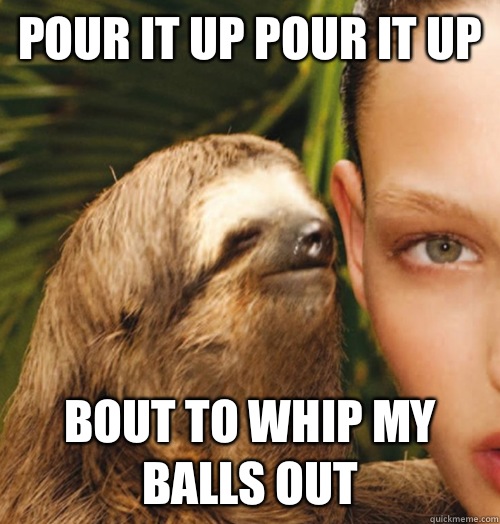 Pour It Up Pour It Up Bout To Whip My Balls Out  Whispering Sloth