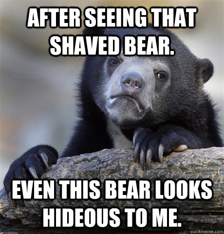 After seeing that shaved bear. Even this bear looks hideous to me. - After seeing that shaved bear. Even this bear looks hideous to me.  Confession Bear