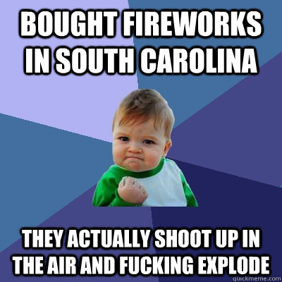 bought fireworks in south carolina they actually shoot up in the air and fucking explode - bought fireworks in south carolina they actually shoot up in the air and fucking explode  Success Kid