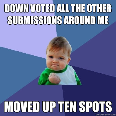 Down voted all the other submissions around me moved up ten spots  Success Kid