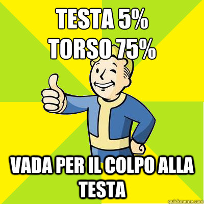 testa 5%
Torso 75% Vada per il colpo alla testa  Fallout new vegas