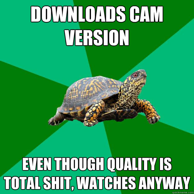 downloads cam version even though quality is total shit, watches anyway  Torrenting Turtle