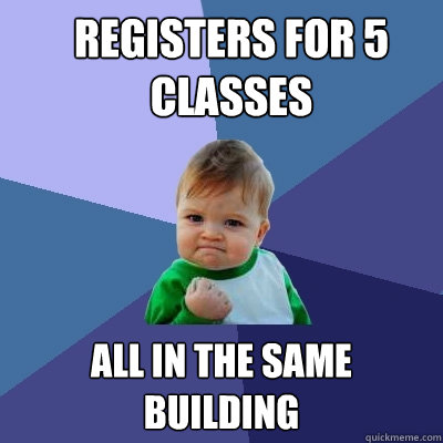 Registers for 5 classes All in the same building  Success Kid