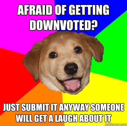 Afraid of getting downvoted? just submit it anyway someone will get a laugh about it  Advice Dog