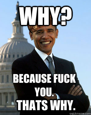 why? Because fuck you. thats why.  Scumbag Obama