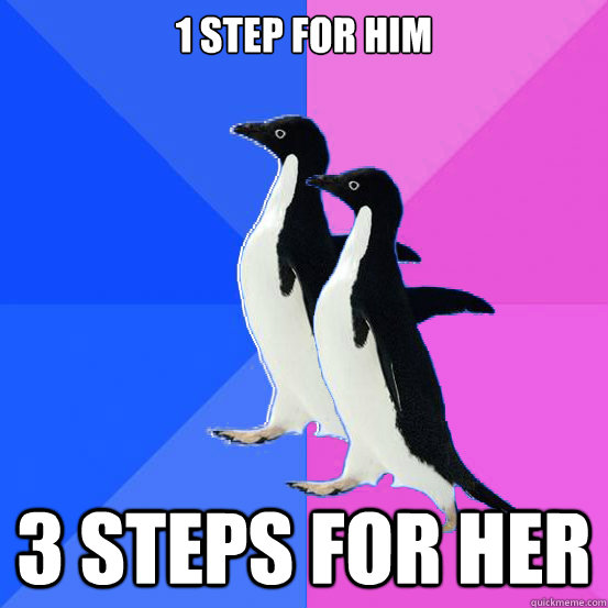 1 step for him 3 steps for her  Socially Awkward Couple