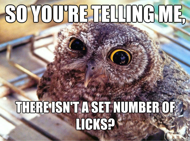 So you're telling me, There isn't a set number of licks? - So you're telling me, There isn't a set number of licks?  Skeptical Owl